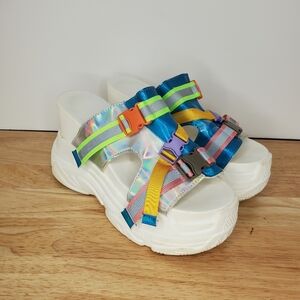 Holographic Women's Sandals with Multicolor Straps